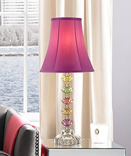 360 Lighting Bohemian Traditional Chic Style Accent Table Lamps 21" High Set of 2 Multi Colored Stacked Glass Deep Pink Bell Shade Decor for Kids Girls Room Bedroom Bedside House Nightstand