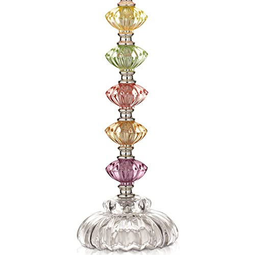 360 Lighting Bohemian Traditional Chic Style Accent Table Lamps 21" High Set of 2 Multi Colored Stacked Glass Deep Pink Bell Shade Decor for Kids Girls Room Bedroom Bedside House Nightstand