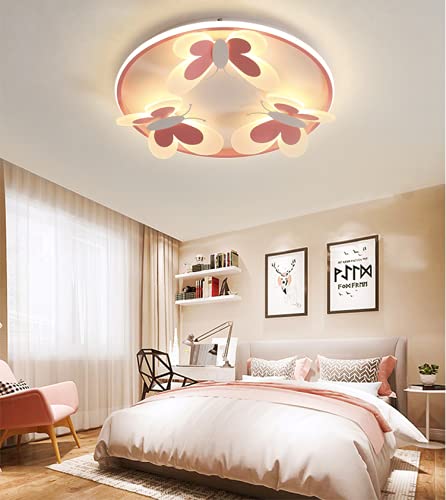 SUSUO Butterflies LED Chandelier, Girl's Bedroom Ceiling Lighting in Pink & White, Funny Cartoon Flush Mounted Light for Kid's Room Kindergarten Living Room Bedroom