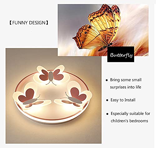 SUSUO Butterflies LED Chandelier, Girl's Bedroom Ceiling Lighting in Pink & White, Funny Cartoon Flush Mounted Light for Kid's Room Kindergarten Living Room Bedroom