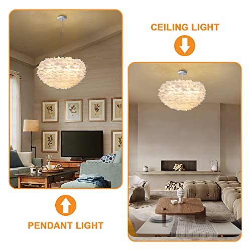 KCO Lighting Nordic Feather Hanging Light Fixture Contemporary 19.7" Feather Chandelier with Adjustable Cord Feather Ceiling Pendant Light for Girls Room Kid Room Bedroom (50cm/19.7'')
