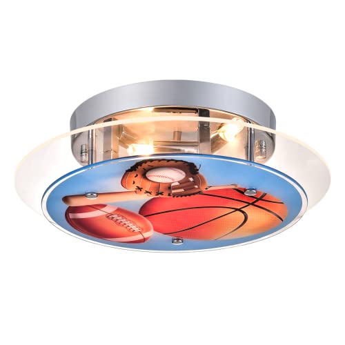 Maxax 3 Lights Ceiling Light, Modern Kids Flush Mount Lighting Fixture, Basketball Glass Shade Chandelier for Kids Room, Children Room, Bedroom, Living Room, Kindergarten, Boys Room, Chrome