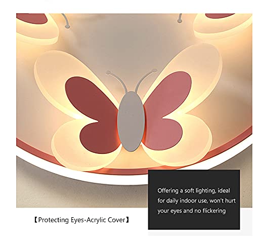 SUSUO Butterflies LED Chandelier, Girl's Bedroom Ceiling Lighting in Pink & White, Funny Cartoon Flush Mounted Light for Kid's Room Kindergarten Living Room Bedroom