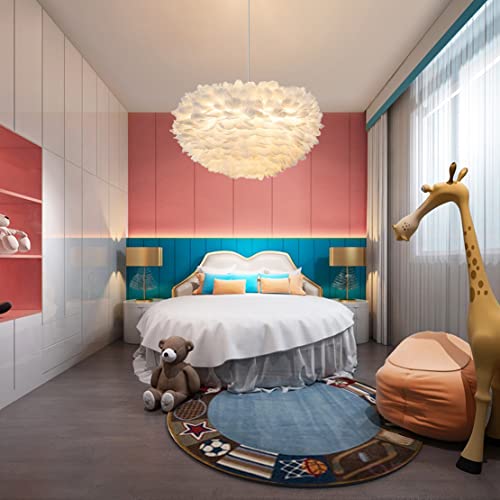 KCO Lighting Nordic Feather Hanging Light Fixture Contemporary 19.7" Feather Chandelier with Adjustable Cord Feather Ceiling Pendant Light for Girls Room Kid Room Bedroom (50cm/19.7'')