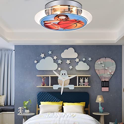 Maxax 3 Lights Ceiling Light, Modern Kids Flush Mount Lighting Fixture, Basketball Glass Shade Chandelier for Kids Room, Children Room, Bedroom, Living Room, Kindergarten, Boys Room, Chrome
