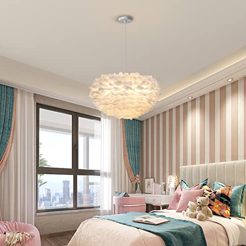 KCO Lighting Nordic Feather Hanging Light Fixture Contemporary 19.7" Feather Chandelier with Adjustable Cord Feather Ceiling Pendant Light for Girls Room Kid Room Bedroom (50cm/19.7'')
