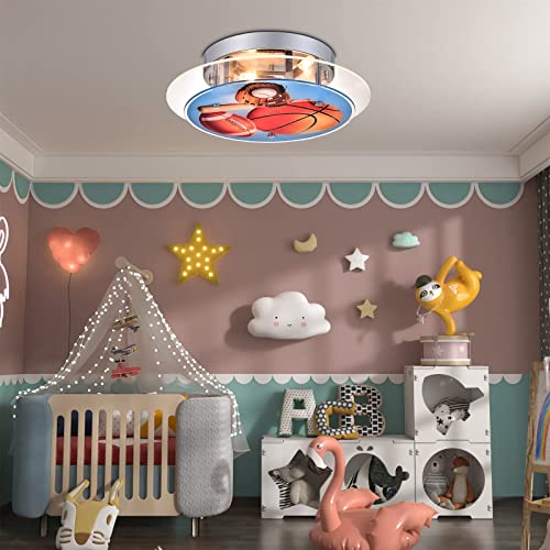 Maxax 3 Lights Ceiling Light, Modern Kids Flush Mount Lighting Fixture, Basketball Glass Shade Chandelier for Kids Room, Children Room, Bedroom, Living Room, Kindergarten, Boys Room, Chrome