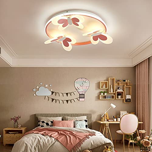 SUSUO Butterflies LED Chandelier, Girl's Bedroom Ceiling Lighting in Pink & White, Funny Cartoon Flush Mounted Light for Kid's Room Kindergarten Living Room Bedroom