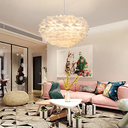 KCO Lighting Nordic Feather Hanging Light Fixture Contemporary 19.7" Feather Chandelier with Adjustable Cord Feather Ceiling Pendant Light for Girls Room Kid Room Bedroom (50cm/19.7'')