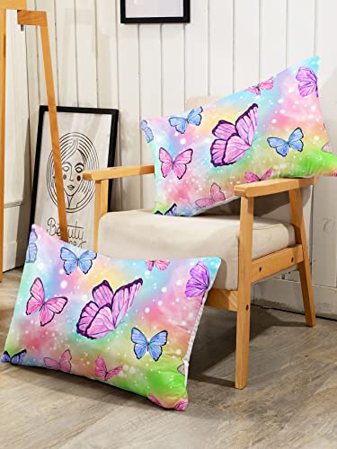 Datura home Bedding Fitted Sheet and Flat Sheet Set 4Pcs Colorful Rainbow Butterfly Printed Bedding Set with 1 Flat Sheet and 1 Fitted Sheet + 2 Pillowcases for Girls (Rainbow Butterfly Full)
