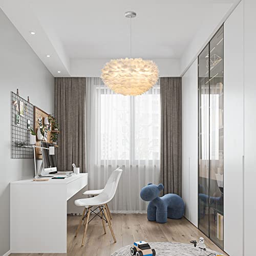 KCO Lighting Nordic Feather Hanging Light Fixture Contemporary 19.7" Feather Chandelier with Adjustable Cord Feather Ceiling Pendant Light for Girls Room Kid Room Bedroom (50cm/19.7'')