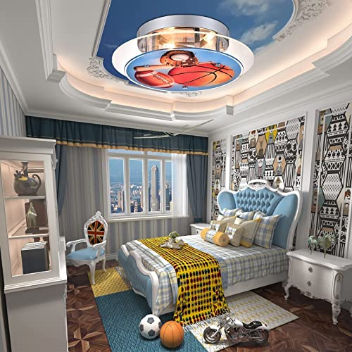 Maxax 3 Lights Ceiling Light, Modern Kids Flush Mount Lighting Fixture, Basketball Glass Shade Chandelier for Kids Room, Children Room, Bedroom, Living Room, Kindergarten, Boys Room, Chrome