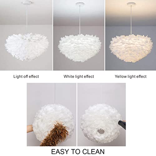 KCO Lighting Nordic Feather Hanging Light Fixture Contemporary 19.7" Feather Chandelier with Adjustable Cord Feather Ceiling Pendant Light for Girls Room Kid Room Bedroom (50cm/19.7'')
