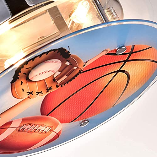 Maxax 3 Lights Ceiling Light, Modern Kids Flush Mount Lighting Fixture, Basketball Glass Shade Chandelier for Kids Room, Children Room, Bedroom, Living Room, Kindergarten, Boys Room, Chrome