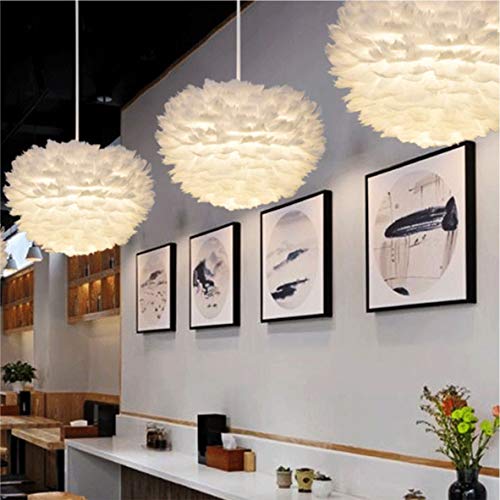 KCO Lighting Nordic Feather Hanging Light Fixture Contemporary 19.7" Feather Chandelier with Adjustable Cord Feather Ceiling Pendant Light for Girls Room Kid Room Bedroom (50cm/19.7'')