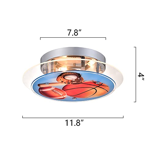 Maxax 3 Lights Ceiling Light, Modern Kids Flush Mount Lighting Fixture, Basketball Glass Shade Chandelier for Kids Room, Children Room, Bedroom, Living Room, Kindergarten, Boys Room, Chrome