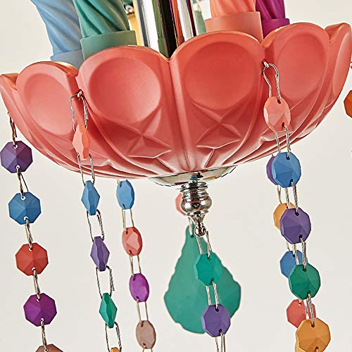 LAKIQ Colorful Crystal Hanging Chandelier Light Fixture 6 Lights European Girls Room Pendant Ceiling Lighting Candle Chandelier for Girls Bedroom Living Room Dining Room Coffee Shop (Style B)