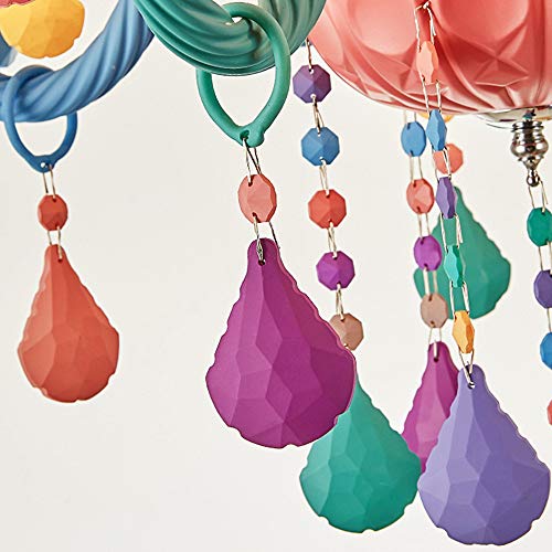 LAKIQ Colorful Crystal Hanging Chandelier Light Fixture 6 Lights European Girls Room Pendant Ceiling Lighting Candle Chandelier for Girls Bedroom Living Room Dining Room Coffee Shop (Style B)