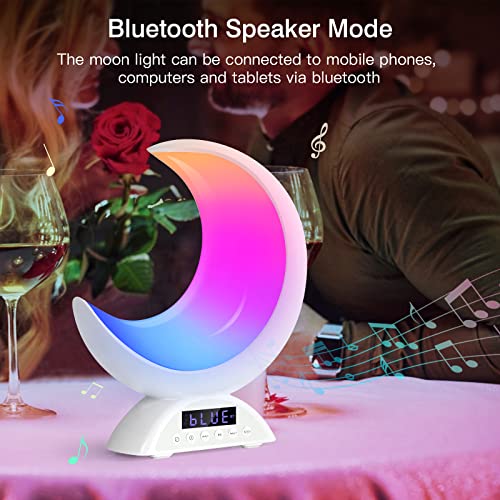 BRNEWO Bedroom Moon Lamp, RGB Color Changing Light with Scene Mode and Music Mode, Alarm Clock with Bluetooth Speaker, Suitable for Kids/Adults, Living Room Night Light Lighting Dimmable.