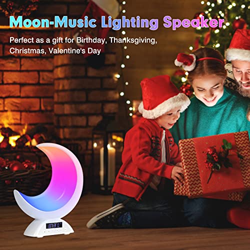 BRNEWO Bedroom Moon Lamp, RGB Color Changing Light with Scene Mode and Music Mode, Alarm Clock with Bluetooth Speaker, Suitable for Kids/Adults, Living Room Night Light Lighting Dimmable.