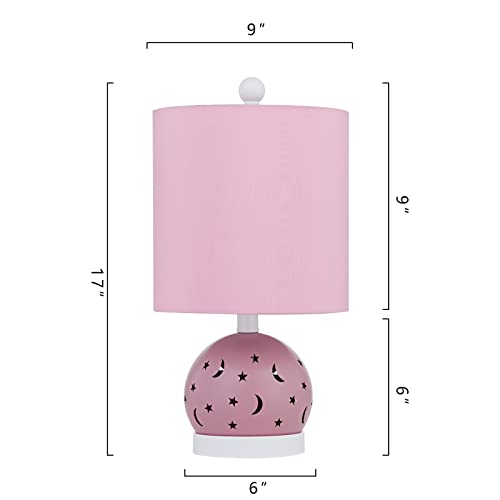 Maxax Kids Pink Table Lamp with Cute Night Light, 2-Lights Desk Lamp for Girls, Stars and Moon Base with Pink Shade Decor for Kids Bedroom, Reading Room, Baby Room