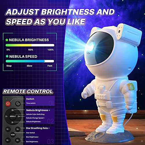 Astronaut Star Projector Night Light - Space Projector Galaxy Starry Nebula Ceiling Projection Lamp with Timer, Remote and 360°Adjustable, Gift for Kids Adults for Bedroom, Gaming Room Decor Aesthetic
