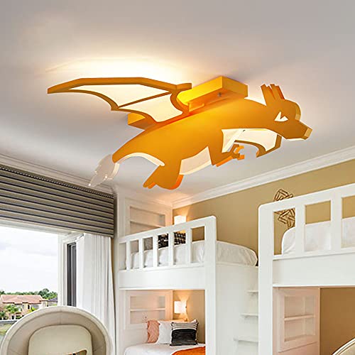 LAKIQ Cartoon Dinosaur Shape Kids Bedroom LED Ceiling Light Modern Boys Room LED Chandelier Lighting Fixture Semi Flush Mount Ceiling Lamp for Boys Girls Bedroom Children Room (Orange, Warm Light)