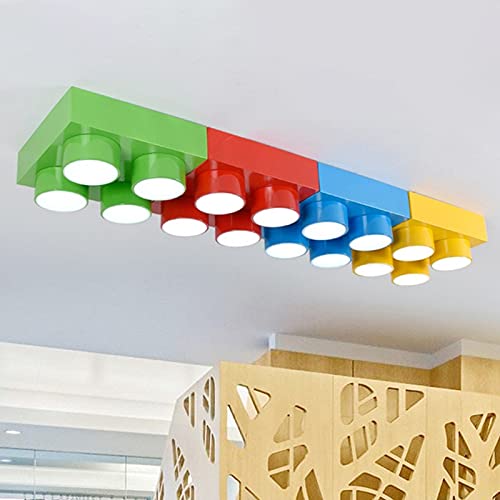 LITFAD Building Block Playroom Ceiling Light Metallic Childrens LED Flush Mount Fixture Modern Creative Ceiling Lamp Pendant Lighting for Children's Room Kids Bedroom Kindergarten, Green 15.8"