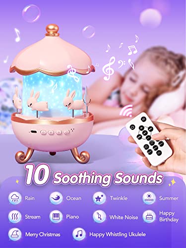 One Fire Night Light for Kids Room Decor, 72 Light Modes Sound Machine Baby Night Light Projector, Remote Timer Kids Night Lights for Bedroom, Rechargeable White Noise Kawaii Unicorns Gifts for Girls