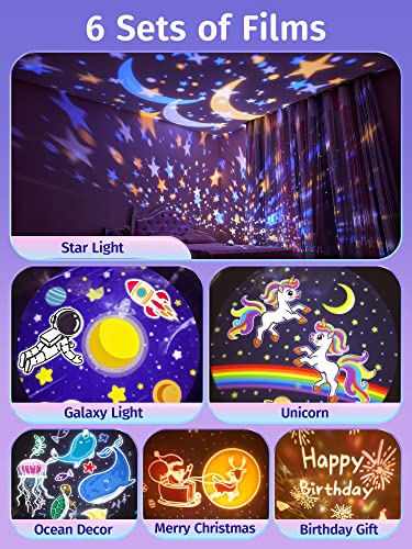 One Fire Night Light for Kids Room Decor, 72 Light Modes Sound Machine Baby Night Light Projector, Remote Timer Kids Night Lights for Bedroom, Rechargeable White Noise Kawaii Unicorns Gifts for Girls