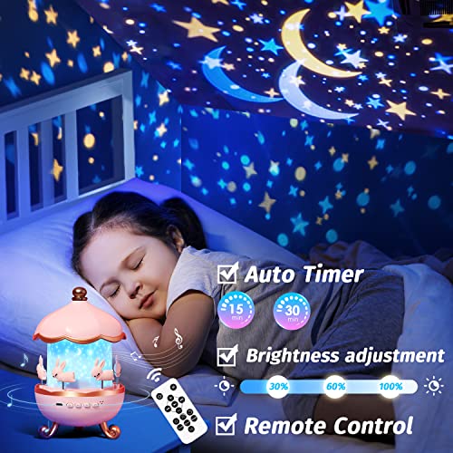 One Fire Night Light for Kids Room Decor, 72 Light Modes Sound Machine Baby Night Light Projector, Remote Timer Kids Night Lights for Bedroom, Rechargeable White Noise Kawaii Unicorns Gifts for Girls