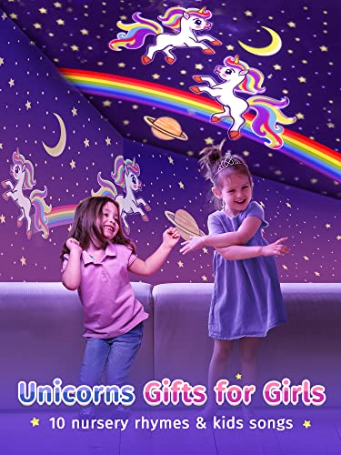 One Fire Night Light for Kids Room Decor, 72 Light Modes Sound Machine Baby Night Light Projector, Remote Timer Kids Night Lights for Bedroom, Rechargeable White Noise Kawaii Unicorns Gifts for Girls