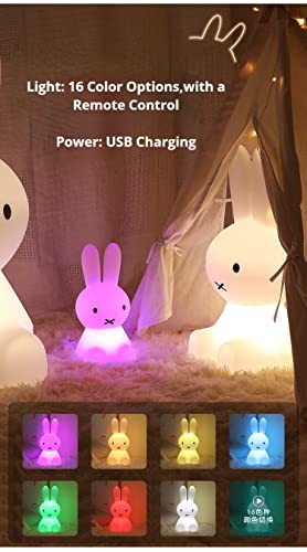 YUDA UNIQUE Cute Bunny Kids Night Light-Miffy Bunny Rabbit Light for Kids, Kawaii Colors for Bunny Lamp,16 Color Changing LED Lights Cute Lamps for Girls Baby Birthday Gifts (50cm)