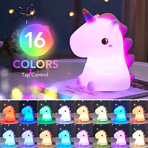 Mubarek Unicorn Night Light for Kids Lamp,16 Colors Kids Night Light Cute Lamp, Silicone Rechargeble Baby Night Light, Kawaii Unicorn Kids Night Lights for Bedroom, Unicorns Gifts for Girls Room Decor