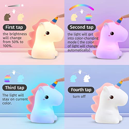 Mubarek Unicorn Night Light for Kids Lamp,16 Colors Kids Night Light Cute Lamp, Silicone Rechargeble Baby Night Light, Kawaii Unicorn Kids Night Lights for Bedroom, Unicorns Gifts for Girls Room Decor