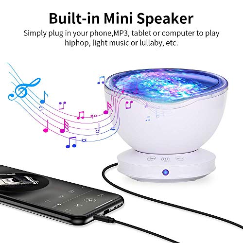 ziziwin Ocean Wave Projector, 12 LED Remote Control Night Light Lamp Timer 8 Colors Changing LED Kids Night Light Projector Lamp for Baby Children Adult Bedroom Living Room and Party Decorations