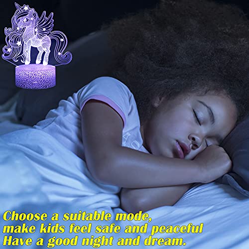 Unicorn Night Light, 3D Illusion Lamp Unicorn Lights for Kids Room, 16 Colors & Flashing Modes with Remote Control Opreated Dimmable Christmas Birthday Gifts for Boys Girls Kids Children Teen