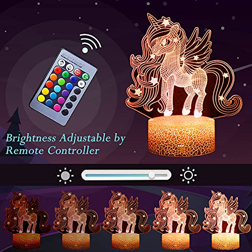 Unicorn Night Light, 3D Illusion Lamp Unicorn Lights for Kids Room, 16 Colors & Flashing Modes with Remote Control Opreated Dimmable Christmas Birthday Gifts for Boys Girls Kids Children Teen