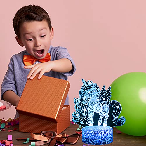Unicorn Night Light, 3D Illusion Lamp Unicorn Lights for Kids Room, 16 Colors & Flashing Modes with Remote Control Opreated Dimmable Christmas Birthday Gifts for Boys Girls Kids Children Teen