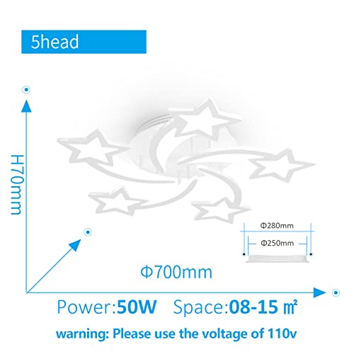 Bevenus LED Modern Ceiling Light Fixture,5 Heads Flush Mount LED Dimmable Chandelier, Ceiling Lamp with Remote/App Control. for Kid's Room,Bedroom,Living Room,Hall,Dining Room,Etc.ø12.2″/50w.