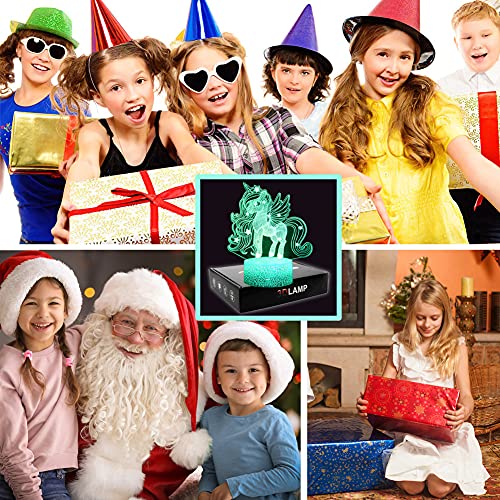 Unicorn Night Light, 3D Illusion Lamp Unicorn Lights for Kids Room, 16 Colors & Flashing Modes with Remote Control Opreated Dimmable Christmas Birthday Gifts for Boys Girls Kids Children Teen