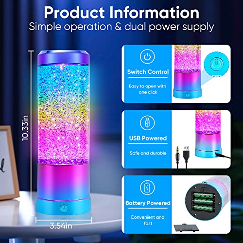 Lava Lamp, Rainbow Glitter Lamps with Automatic Color Changing and Clear Liquid, USB Cable/Battery Powered Home Decoration Lamp, Perfect Room Decor for Kids Teens Adults Birthday Gift Party (Blue)