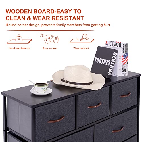 WAYTRIM Dresser for Bedroom with 9 Drawers, Tall Fabric Dresser, Wide Chest of Drawers for Closet, Clothes, Kids, Baby, Living Room, Wood Board, Fabric Drawers (Dark Indigo)