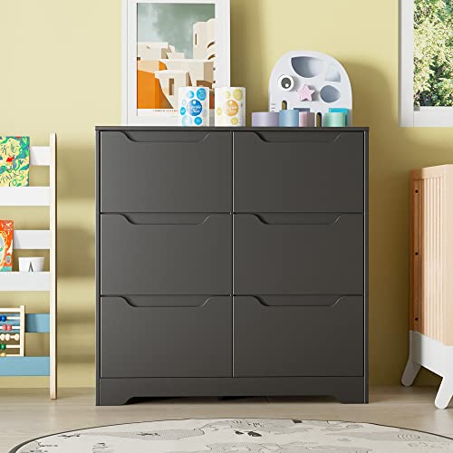 Cozy Castle Dresser with 6 Drawers, Dresser with Cutout Handle, Dresser Drawer Organizers for Kids Bedroom, Modern Dresser for Bedroom, Black