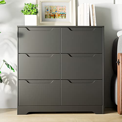 Cozy Castle Dresser with 6 Drawers, Dresser with Cutout Handle, Dresser Drawer Organizers for Kids Bedroom, Modern Dresser for Bedroom, Black