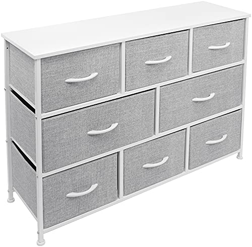 Sorbus Dresser with 8 Drawers - Furniture Storage Chest for Kids Clothing Organization, Bedroom, Hallway, Closet, Office - Steel Iron Frame, Rustic Farmhouse Wood Top, Fabric Bins (White)