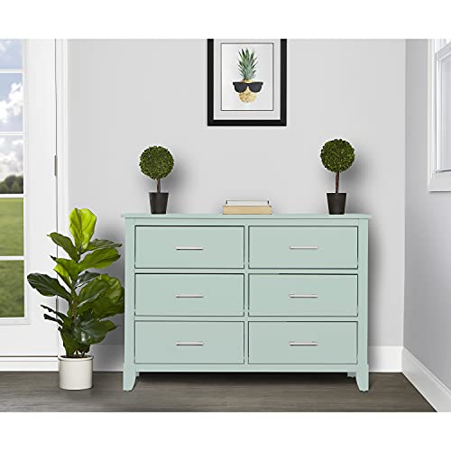 Dream On Me Universal Double Dresser in Light Grey, Kids Bedroom Dresser, Six Drawers, Mid-Century Modern, Made of Solid Pinewood, Easy Assembly