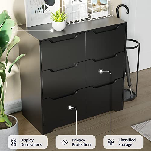 Cozy Castle Dresser with 6 Drawers, Dresser with Cutout Handle, Dresser Drawer Organizers for Kids Bedroom, Modern Dresser for Bedroom, Black