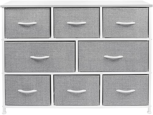 Sorbus Dresser with 8 Drawers - Furniture Storage Chest for Kids Clothing Organization, Bedroom, Hallway, Closet, Office - Steel Iron Frame, Rustic Farmhouse Wood Top, Fabric Bins (White)