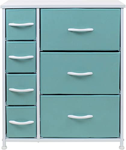 Sorbus Dresser with 7 Drawers - Furniture Storage Chest for Kid’s, Teens, Bedroom, Nursery, Playroom, Clothes, Toys - Steel Frame, Wood Top, Tie-dye Fabric Bins (7-Drawer, Pastel Aqua)